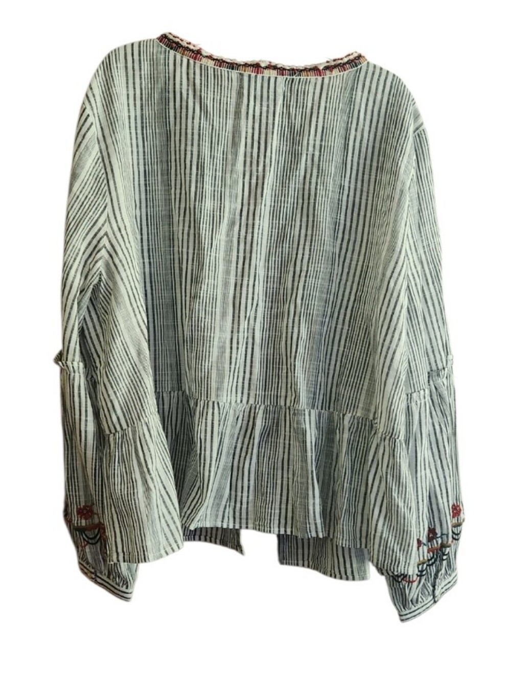 Anthology Boho Striped Embroidered Peasant Tunic with Tassel Tie - Picture 2 of 4